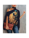 Elegant floral print blouse with batwing sleeves, halter collar, perfect for casual or office wear, soft cotton-polyester ble