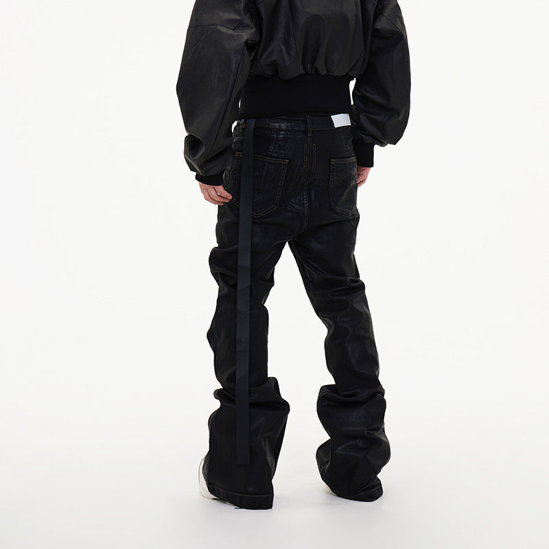 Chic Black Denim Pants - Mid Waist, Straight Leg - Women's Trouser