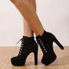 Chic velvet ankle boots with platform block heel, side zipper, and round toe for elegant, comfortable all-day wear.