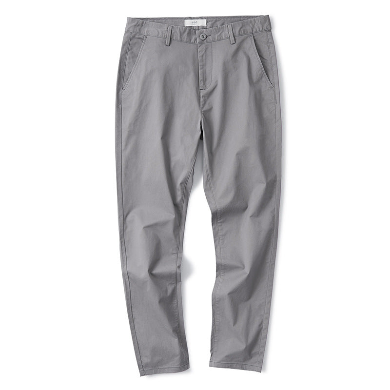 Men's Pure Cotton Casual Pants in Dark Blue, Straight Loose Cut, Summer Business Attire - Elastic Mid-Waist, Zipper Fly, Breathable Fabric.