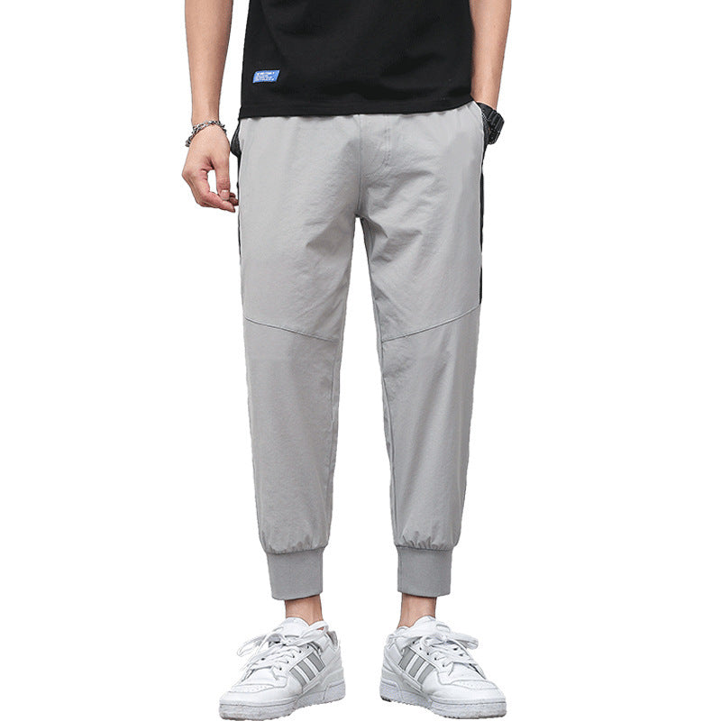 Chic Casual Drawstring Cropped Pants in Silky Blend Fabric, College Fashion Style, Adjustable Waist, Tapered Design