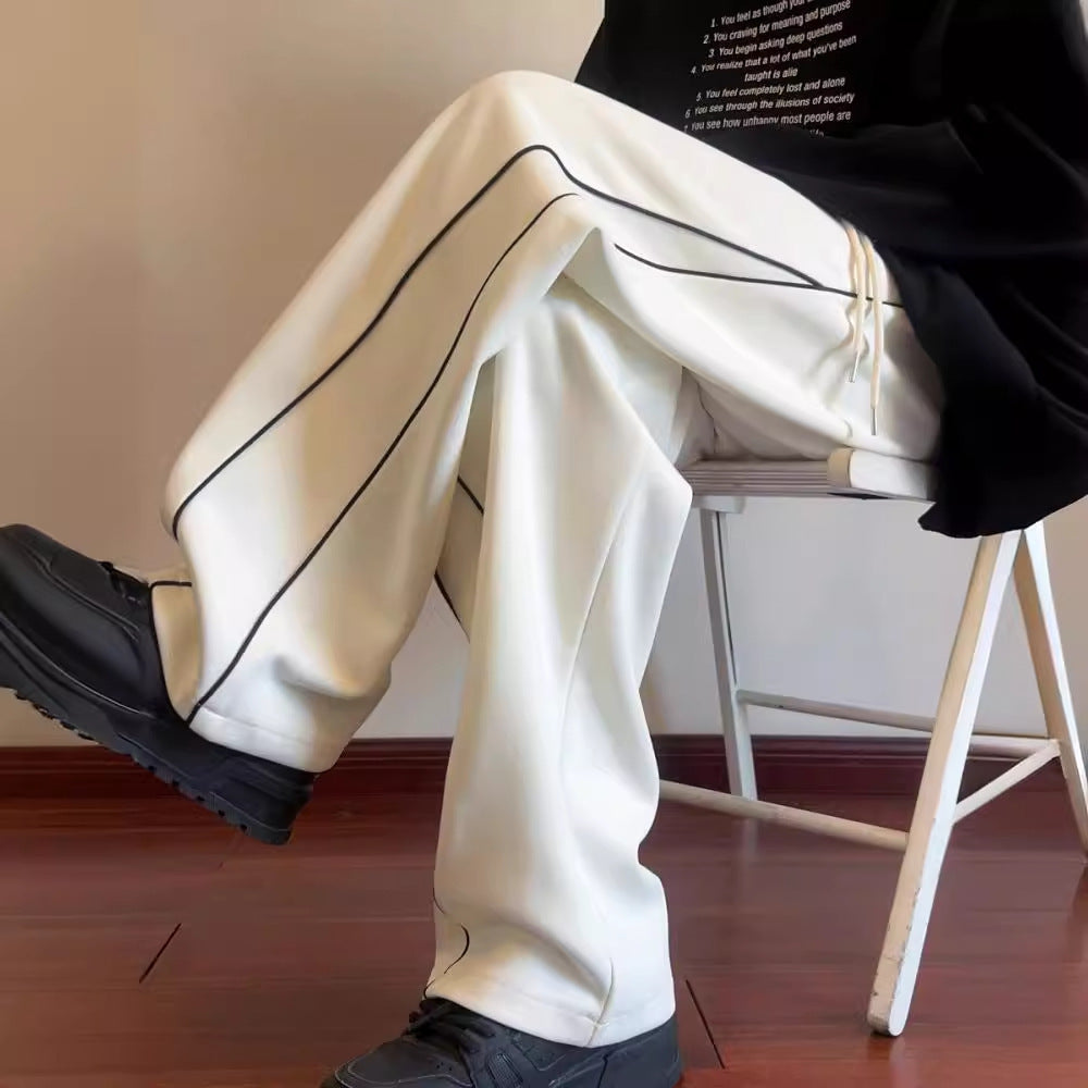 Men's Black & White Wide-Leg Stripes Summer Pants - Comfortable & Stylish Loose Fit Trousers - Available in M to 3XL Sizes