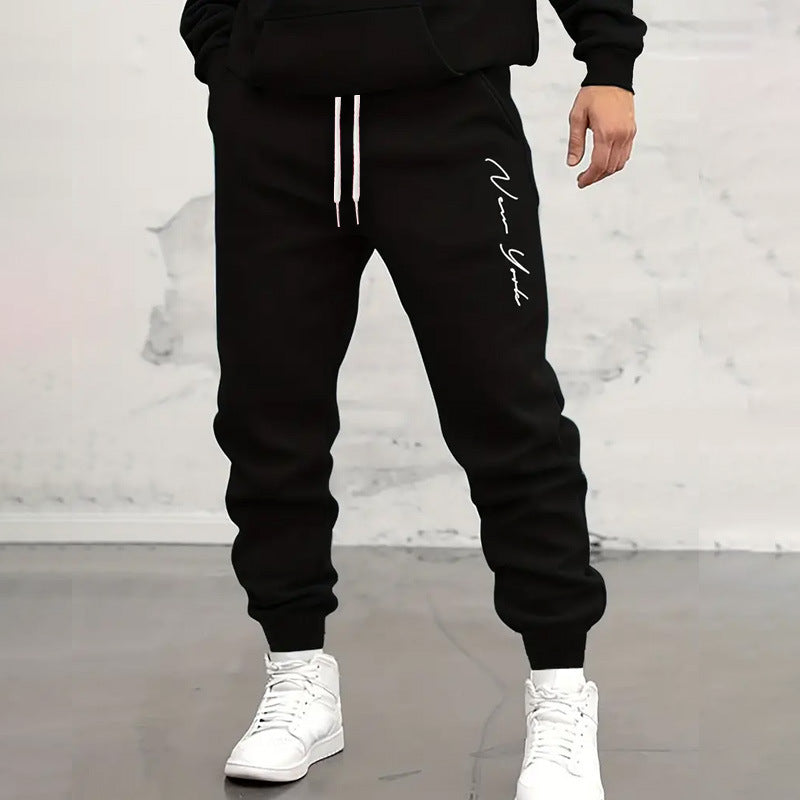 Men's Casual Tapered Sport Trousers with Print Design in CK15 colors - Black, Red, Navy Blue. Comfortable, stylish, polyester pants for men.
