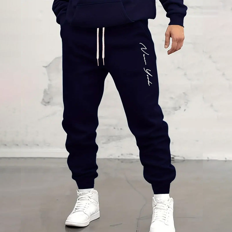 Men's Casual Tapered Sport Trousers with Print Design in CK15-Black, CK15-Red & CK15-Navy Blue - Premium Polyester Fabric, Unique Letter Print, Mid-High Waist.