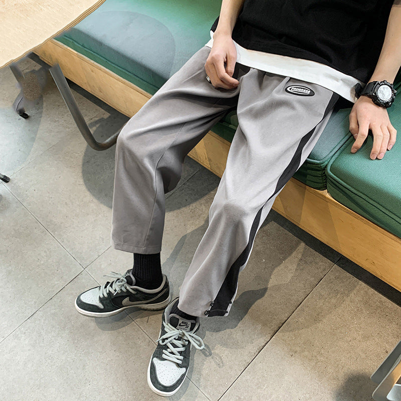 Men's Straight-Cut Polyester Sweatpants in K8 Black & Light Grey - Casual & Comfortable for Spring & Autumn