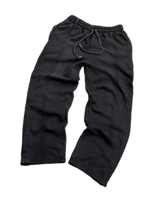 Comfortable Stretch-Rope Casual Sweatpants in Black, Gray, or Green - Men's Loose Mid-waist Polyester Trousers - Street Fashion Style - M to 2XL Sizes