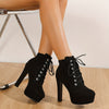 Chic velvet ankle boots with platform block heel, side zipper, and round toe for elegant, comfortable all-day wear.