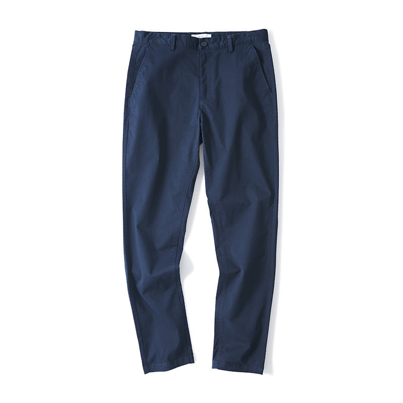 Men's Pure Cotton Casual Pants in Various Colors, Mid-Waist, Straight Cut, Summer Business Attire