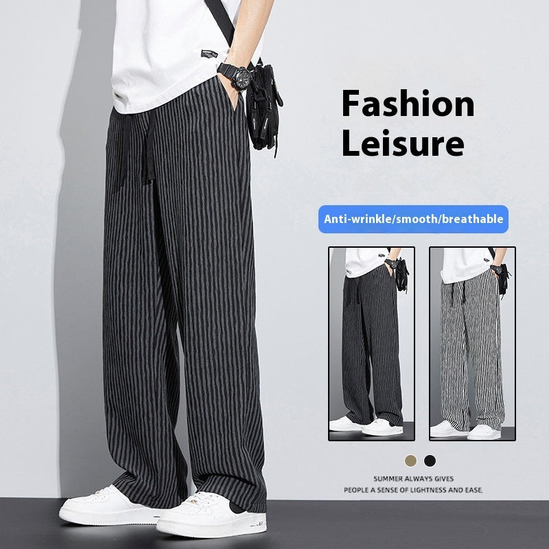 Men's Retro Wide Leg Striped Pants, Mid-Waist, Loose Fit & Comfortable, American Style, Polyester Blend, Various Sizes M-4XL