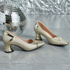 Chic glitter block heel pumps with square toe, perfect for all-season wear and stylish comfort at any occasion.