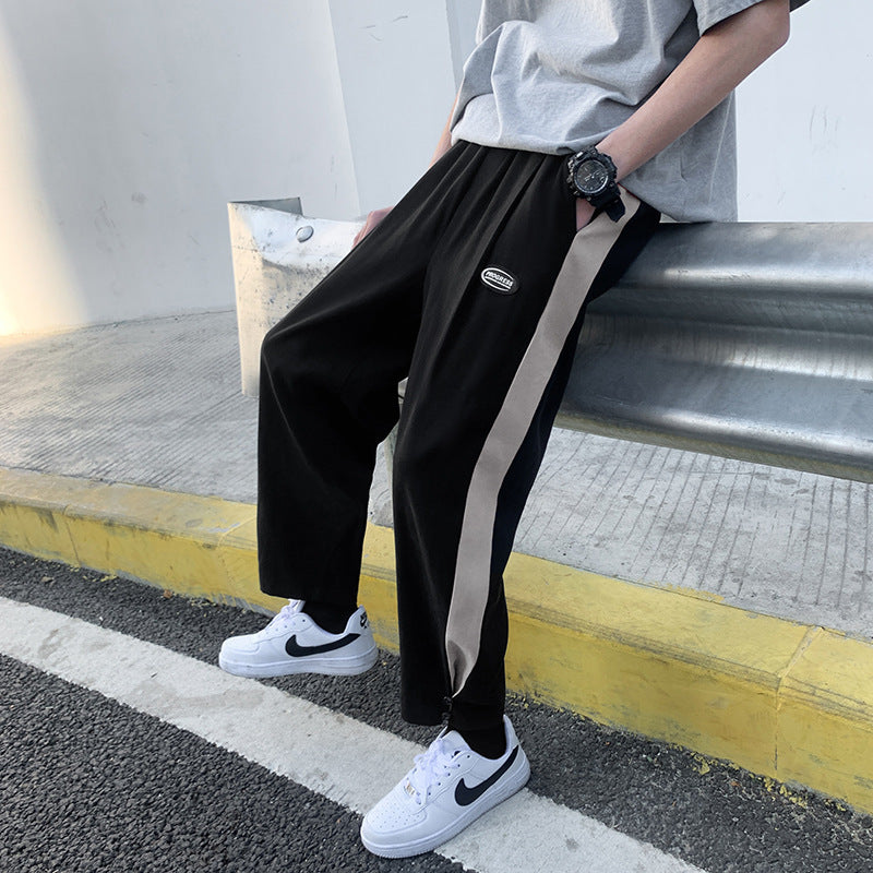 Men's Straight-Cut Polyester Sweatpants in K8 Black - Ideal for Spring & Autumn. Casual, Comfortable, Size L.