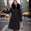 Women's Long Overknee Parka with Faux Fur Collar, Cotton Fill - Black Khaki Brown - Sizes M-XXXL