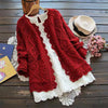 Women's Elegant Linen & Lace Button-Up Cardigan in White - Mori-Style