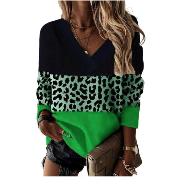 Chic Leopard Print V-Neck Sweatshirt in Vibrant Hues