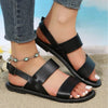 Womens Plus-Size Flat Sandals Black Round Toe Buckle Design