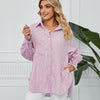 Chic Women's Striped Loose Top with Pleated Cuffs, Red, S-XXL - Comfortable, Stylish Long Sleeve Shirt