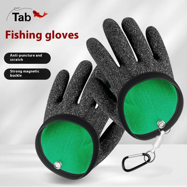 Waterproof Stab-Resistant Fishing Gloves for Sea Fishing - Durable Rubber Grip - Left or Right Hand, Magnetic Snap Options - One Size Fits All