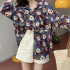 Trendy Long Sleeve Patterned Top, Loose Fit Blouse, Polyester Shirt - Button-Print Style - Women's Fashion.