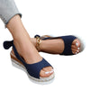 Stylish Women's Hemp Rope Wedge Sandals in Rich Dark Blue - Comfortable and Durable - Size 36 to 43 - Slingback Design