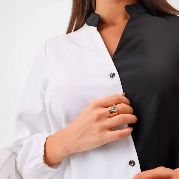 Chic Women's Business Casual Shirt in Crisp White with Contrast Color Design
