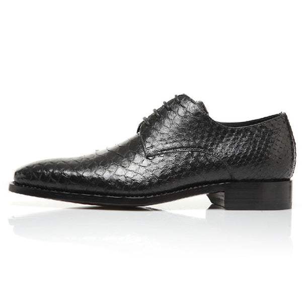 Handcrafted Men's Python Leather Business Shoes with Goodyear Welted Construction, Black Solid Color Design, Composite Sole