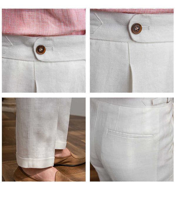 Men's High-Waist Linen Trousers, Light & Breathable in Khaki