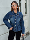 Chic Dark Blue Denim Jacket with Decorative Pockets - Women's Outerwear