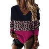 Chic Leopard Print V-Neck Sweatshirt in Colorful Hues - Slim Fit and Stylish Women's Top - Polyester Blend - Trendy Fashion Piece.