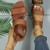 Women's Plus-Size Round Toe Buckle Sandals, Rubber Sole, Waterproof Platform - Black, Red, Beige, Brown - Size 36 to 43