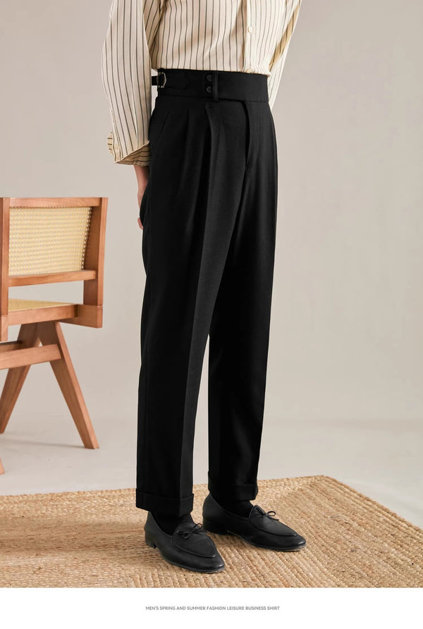 Stylish Men's Casual Pants in Black - Viscose Blend, Straight Fit