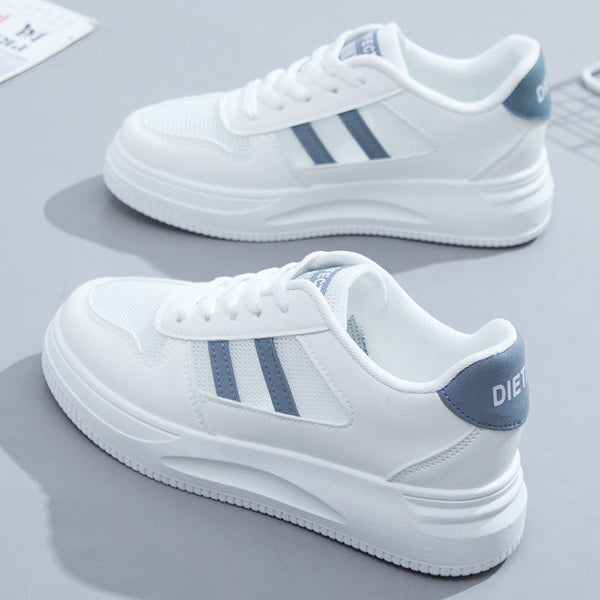 Women's White Leather Sneakers - Casual Sports Shoes, Chic Style, Summer Essential