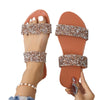 Comfy Oversized Flat-Bottom Slippers in Light Brown and Silver with Sequins and Hollowed-Out Patterns