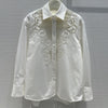 Elegant Hollow Mesh Long-Sleeve Lapel Shirt White - Women's Fashion. Hollow mesh design on premium cotton fabric, timeless style.