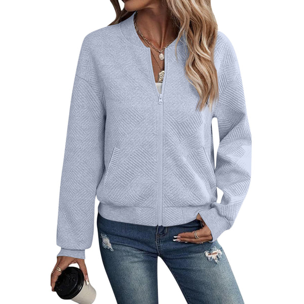 Chic Long-Sleeve Zippered Cardigan in Solid Colors