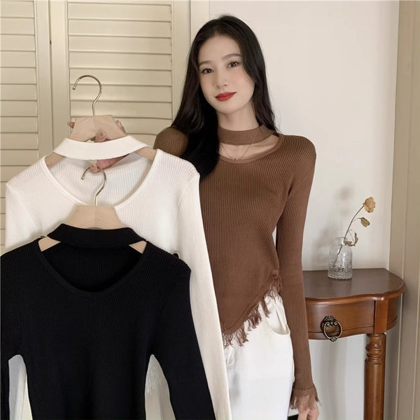 Women's Slim-Fit Halter Tassel Sweater in Various Shades - Winter Essential - Free-Size - Viscose Fiber - Cozy & Stylish Option
