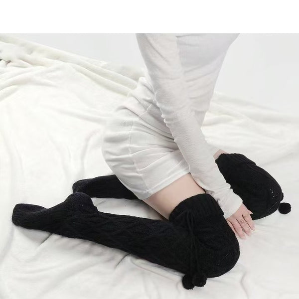 Cozy Premium Cotton Knee-High Socks in Rose Red, Black, Khaki, and Milky White. All-Season, Stylish, Warm Socks for Autumn & Winter.