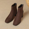 Women's French-Style Suede Boots, Chunky Heel, Black/Brown, Back Zipper, Winter Fashion Footwear