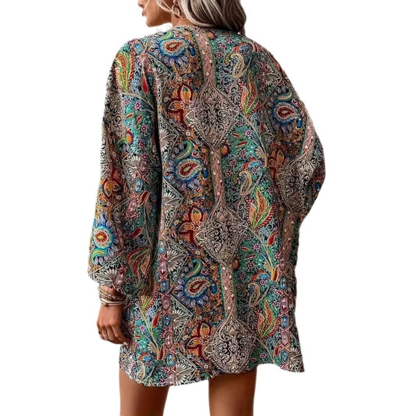Ethnic Floral Print Bohemian Shirt | Japanese-Korean Style | Premium Polyester Blouse