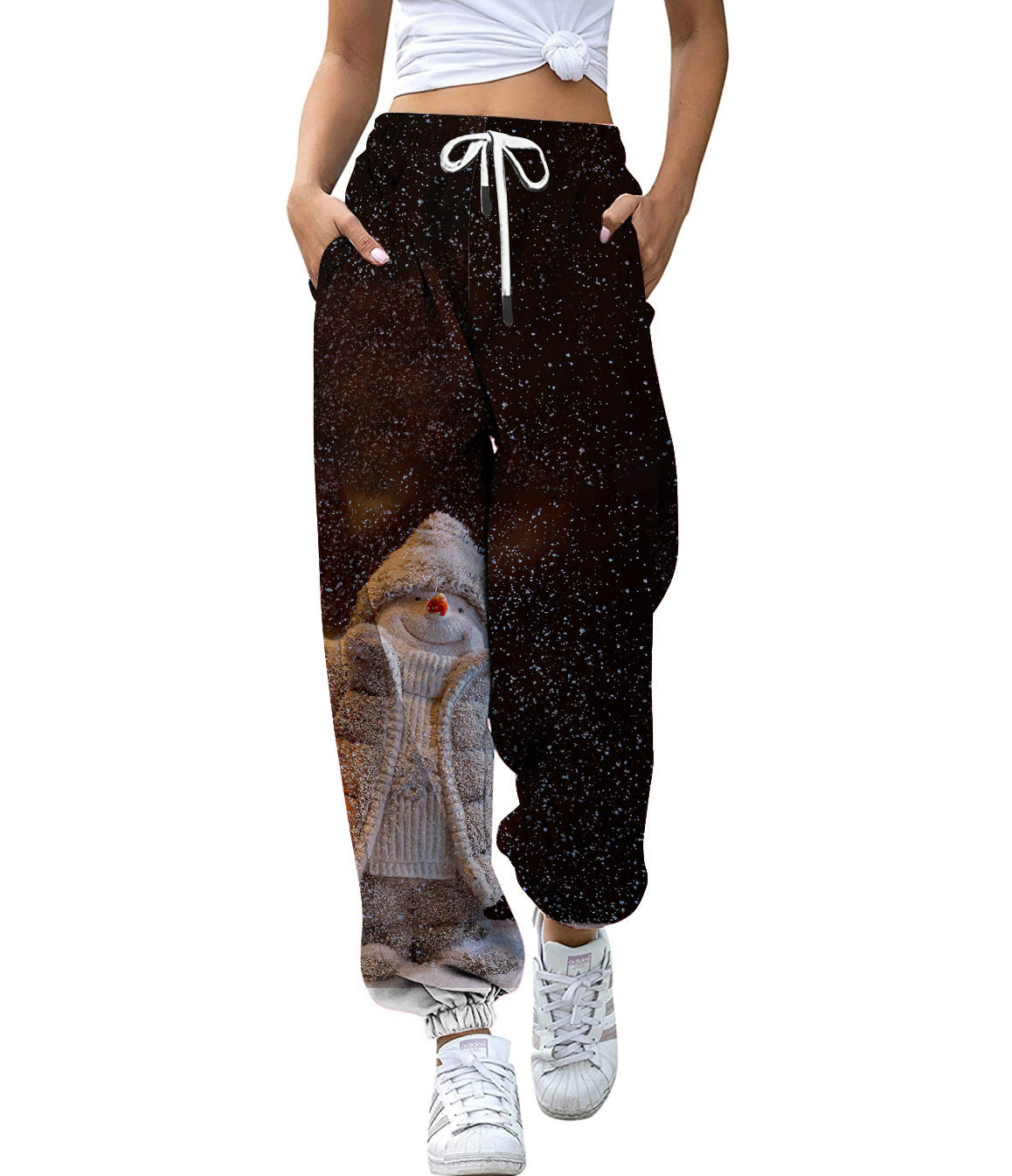 European And American Christmas High Waist Loose 3d Printed Casual Drawstring Women's Sports Casual Pants