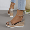 Women's Rhinestone Accent Muffin Heel Sandals in Chic Black - Peep Toe Summer Footwear with Sparkling Rhinestones for Women's Fashion