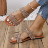 Oversized Flat-Bottom Slippers in Light Brown and Silver - Stylish, Lightweight, Waterproof, Breathable, Sequined Shoes