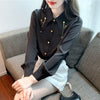 Chic Western Chiffon Top with Fashion Chain Patchwork in Pure White, Long Sleeve Women's Fashion Statement Piece