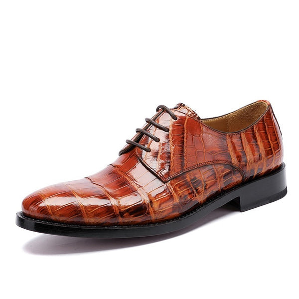 Handmade Leather Shoes for Men in Stylish Crocodile Skin - Breathable & Comfortable with Luxurious Appeal.