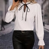 Women's White Ruffle Shirt with Tie Detail - Solid Trim Blouse