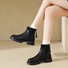 Chic British Knitted Ankle Boots in Creamy-White | Elegant Martin Boots with Square Heel & Back Zipper