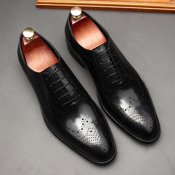Men's British-Style Lace-Up Leather Shoes in Black/Brown - Formal, Breathable, Premium Quality for Business & Formal Wear