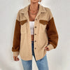 Women's Elegant Camel Lamb Wool Winter Coat, Warm & Stylish, Mid-Length Loose Fit, Contrast Color Design, Premium Polyester, Non-Iron Finish