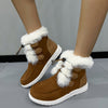 Women's Suede Fleece Winter Boots, Plush Round Toe - Brown/Beige, Low-Heeled, Sizes 36-43