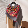 Elegant Embroidered Cashmere-like Scarf with Artistic Floral Design in Gray