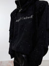 Cozy Double-layer Collar Hoodie in Black and Yellow with Plush Shoulder Pad